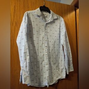 😊Mens Bar 111 Regular Fit Stretch Long-sleeve Blue Car Themed Dress Shirt Sm